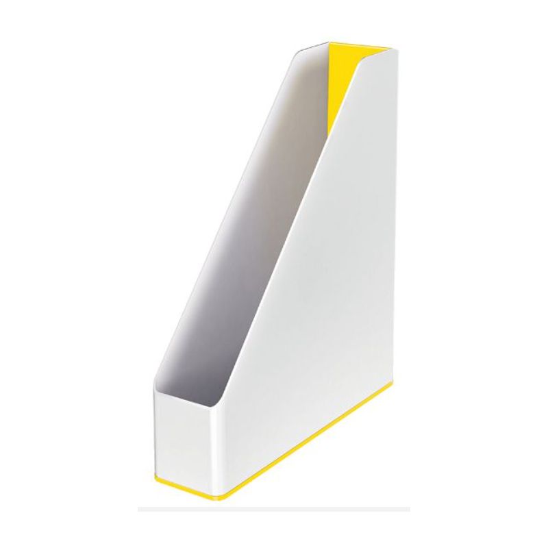 LEITZ Porte-revues Dual - Dim : H31,8 x P27,2 cm. Dos 7,3 cm. Finition brillante. Coloris Blanc/Jaune LEITZ Porte-revues Dual - Dim : H31,8 x P27,2 cm. Dos 7,3 cm. Finition brillante. Coloris Blanc/Jaune