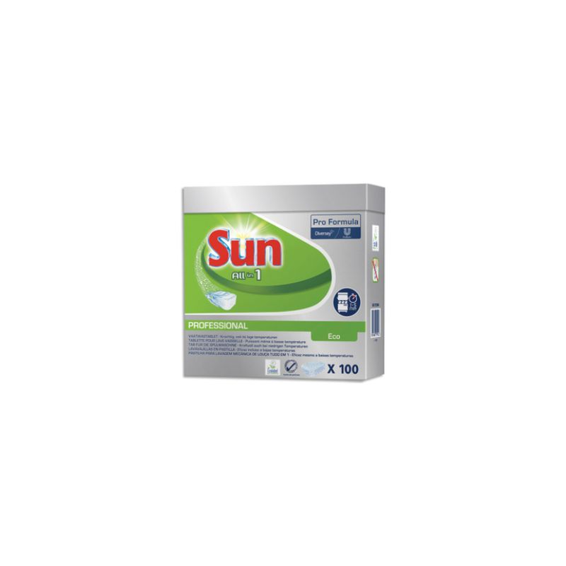 SUN Boîte de 100 tablettes lave vaisselle éco- labellisée tout en un, fonctions sel et liquide de rinçage SUN Boîte de 100 tablettes lave vaisselle éco- labellisée tout en un, fonctions sel et liquide de rinçage
