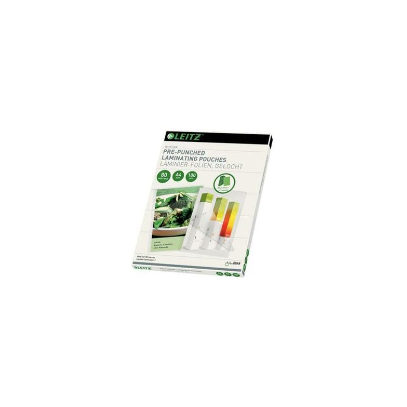 LEITZ Pack de 100 pochettes iLAM pour plastification à chaud, A4, 80 microns, pré-perforées 16918 LEITZ Pack de 100 pochettes iLAM pour plastification à chaud, A4, 80 microns, pré-perforées 16918