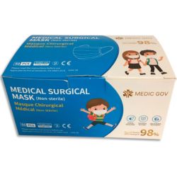 Boîte de 50 masques chirurgicaux jetables 3 plis pour enfants, type IIR, CE EN14683 2019