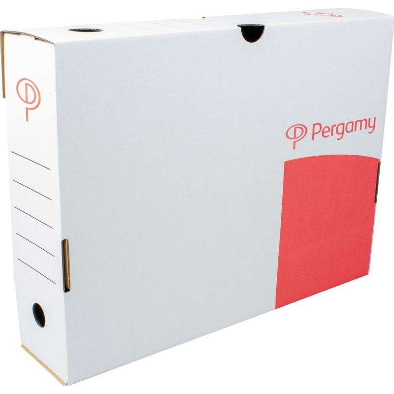 PERGAMY Boîte archive en Kraft ondulé dos 8 cm Montage manuel coloris Blanc et rouge PERGAMY Boîte archive en Kraft ondulé dos 8 cm Montage manuel coloris Blanc et rouge
