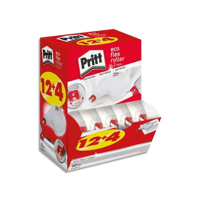 PRITT Boîte ECOpack 12+4 Roller de correction PRITT Compact Flex 4,2 mm x 10m. Application latérale PRITT Boîte ECOpack 12+4 Roller de correction PRITT Compact Flex 4,2 mm x 10m. Application latérale