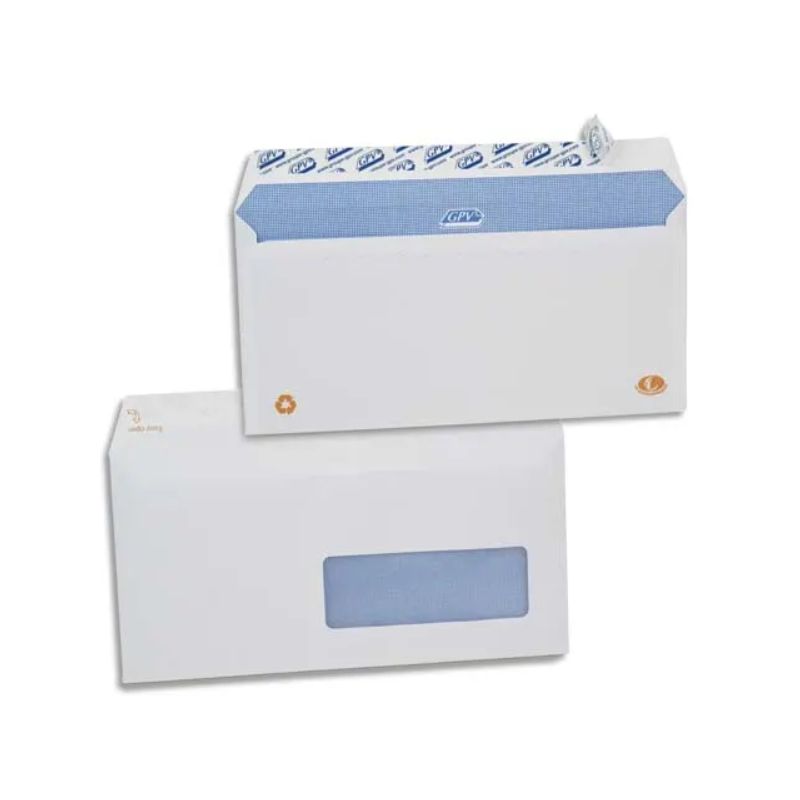 GPV Boîte de 500 enveloppes DL 110x220mm Blanches auto-adhésives fenêtre 35x100 NF & PEFC 90g GPV Boîte de 500 enveloppes DL 110x220mm Blanches auto-adhésives fenêtre 35x100 NF & PEFC 90g