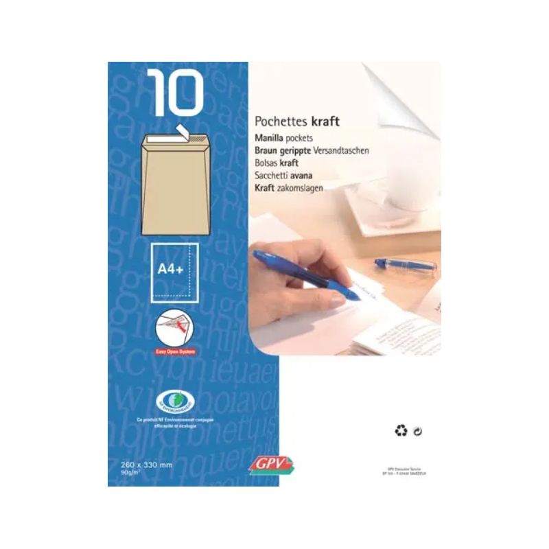 GPV Paquet de 10 pochettes kraft auto-adhésif 90g format 176x250 B5 GPV Paquet de 10 pochettes kraft auto-adhésif 90g format 176x250 B5
