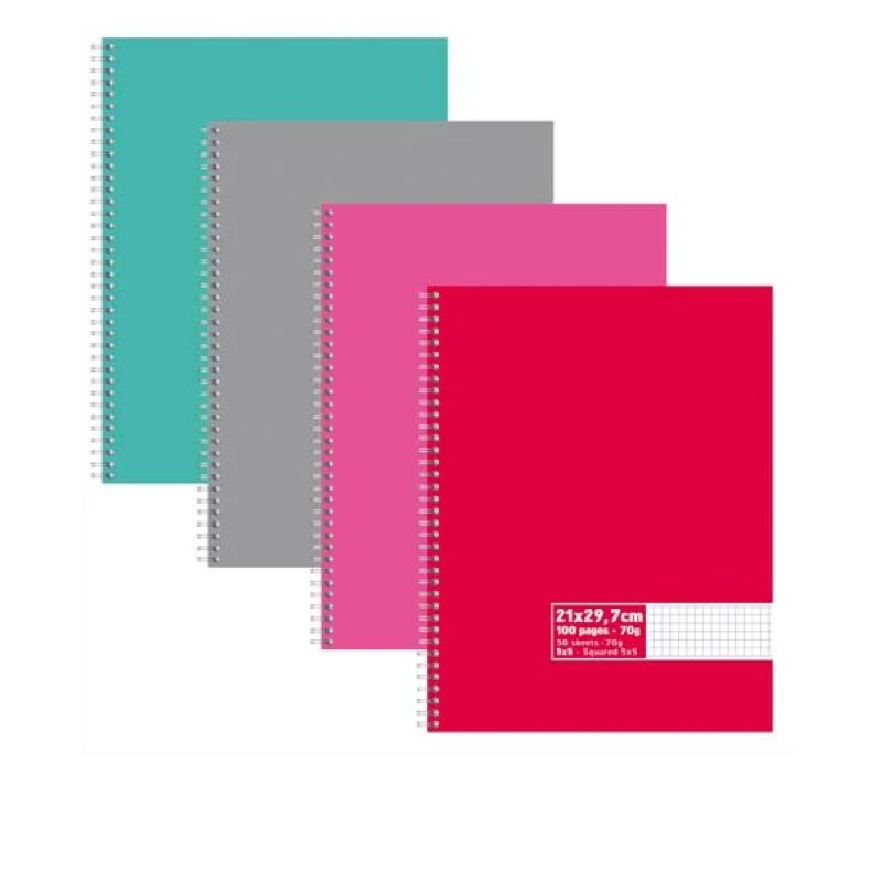 Cahier spirale format A4 100 pages 60g petits carreaux 5x5 Coloris aléatoire Cahier spirale format A4 100 pages 60g petits carreaux 5x5 Coloris aléatoire
