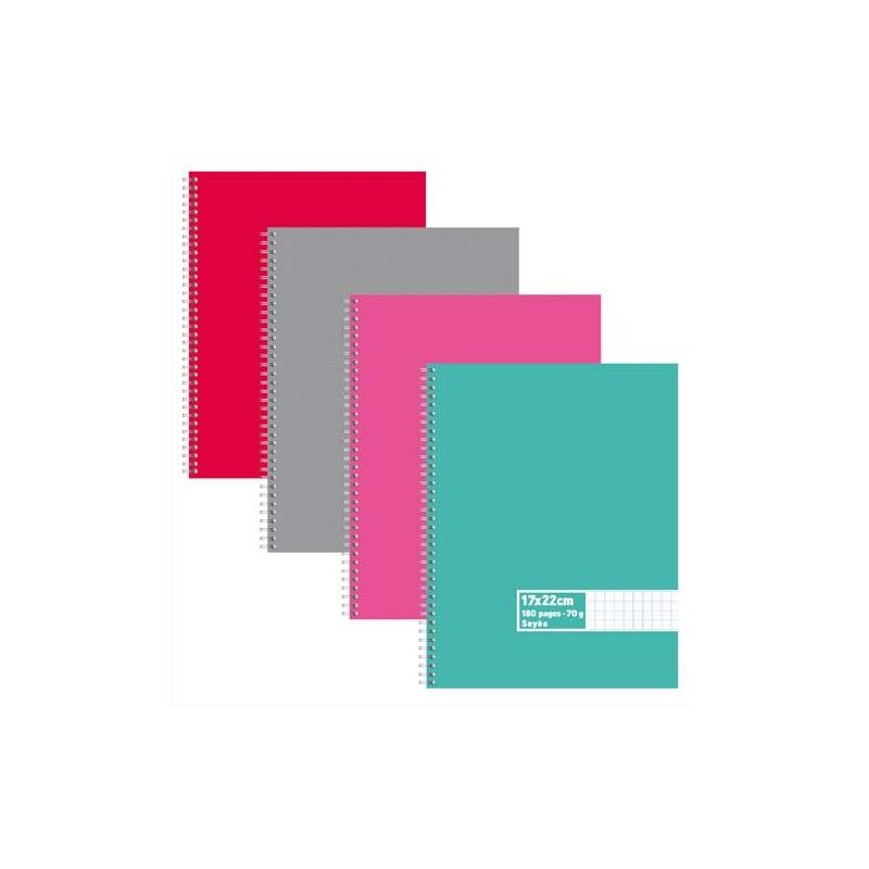 Cahier spirale 17x22cm 180 pages 60g grands carreaux Séyès coloris aléatoire Cahier spirale 17x22cm 180 pages 60g grands carreaux Séyès coloris aléatoire