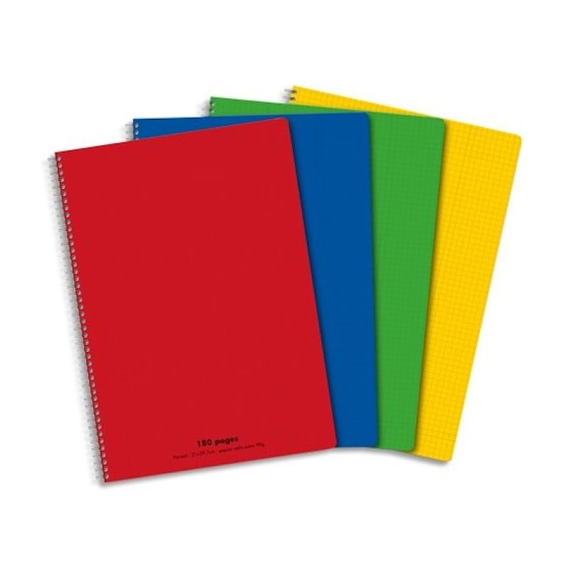 Cahier spirale format A4 180 pages petits carreaux 5x5 90g coloris aléatoire Cahier spirale format A4 180 pages petits carreaux 5x5 90g coloris aléatoire
