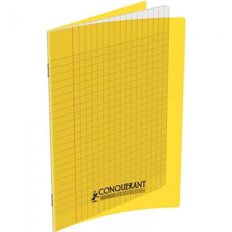 CONQUERANT Cahier piqûre 17x22cm 96 pages 90g grands carreaux Séyès coloris jaune CONQUERANT Cahier piqûre 17x22cm 96 pages 90g grands carreaux Séyès coloris jaune
