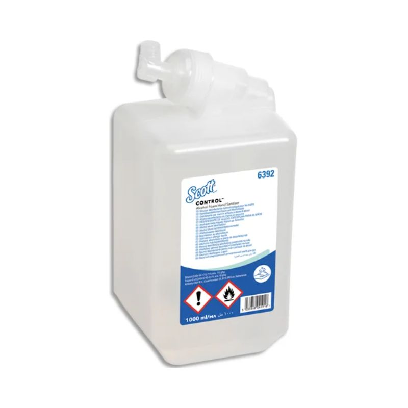 SCOTT Lot de 6 Recharges 1 litre savon mousse désinfectante hydro-alcoolique mains, incolore, sans parfum SCOTT Lot de 6 Recharges 1 litre savon mousse désinfectante hydro-alcoolique mains, incolore, sans parfum