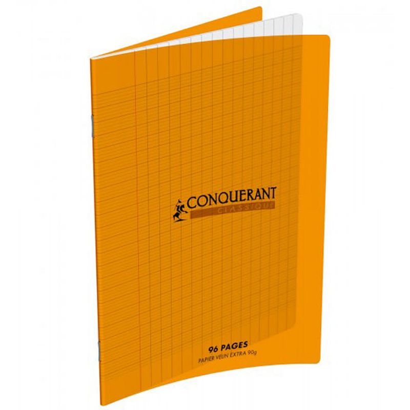 CONQUERANT Cahier piqûre 17x22cm 96 pages 90g grands carreaux Séyès coloris Orange CONQUERANT Cahier piqûre 17x22cm 96 pages 90g grands carreaux Séyès coloris Orange