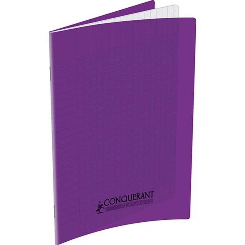 CONQUERANT Cahier piqûre A 96 pages 90g grands carreaux Séyès coloris violet CONQUERANT Cahier piqûre A 96 pages 90g grands carreaux Séyès coloris violet