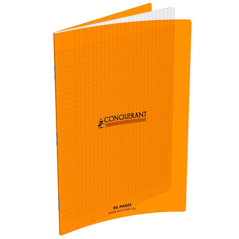 CONQUERANT Cahier piqûre A 96 pages 90g grands carreaux Séyès coloris orange CONQUERANT Cahier piqûre A 96 pages 90g grands carreaux Séyès coloris orange