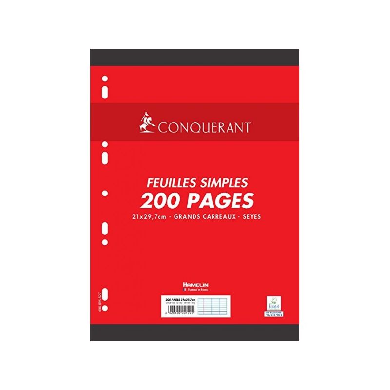 CONQUERANT C7 Feuilles simple format A4 grands carreaux 90g en lot de 200 CONQUERANT C7 Feuilles simple format A4 grands carreaux 90g en lot de 200