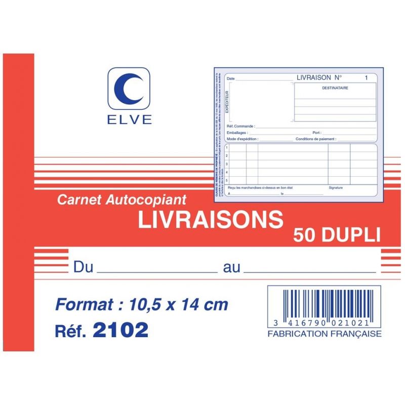 ELVE Manifold autocopiant Livraison format 10,5x14cm, 50 feuillets dupli ELVE Manifold autocopiant Livraison format 10,5x14cm, 50 feuillets dupli