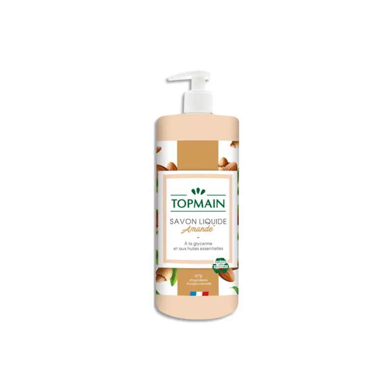 TOPMAIN Flacon pompe 500 ml Savon liquide doux aux huiles essentielles pour mains et corps parfum Amandes TOPMAIN Flacon pompe 500 ml Savon liquide doux aux huiles essentielles pour mains et corps parfum Amandes