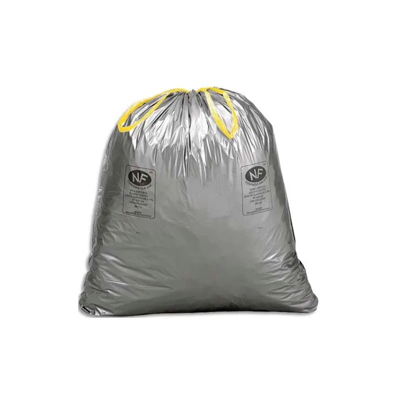 Boîte de 100 sacs poubelles à liens coulissants standards 100 litres 34 microns Boîte de 100 sacs poubelles à liens coulissants standards 100 litres 34 microns