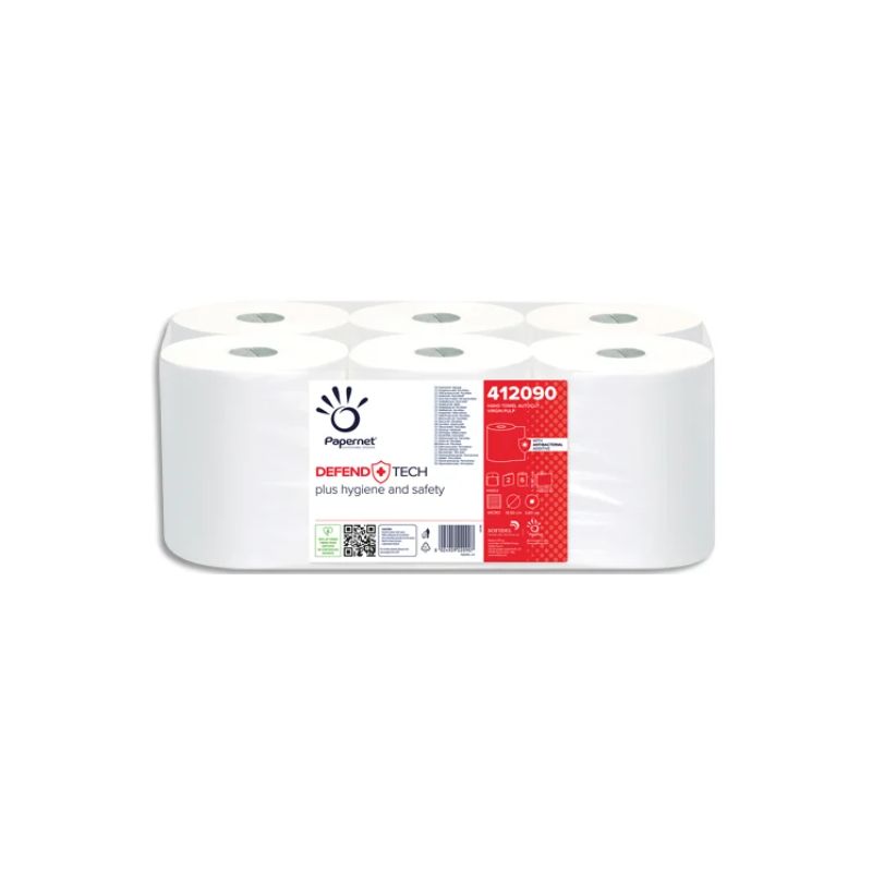 PAPERNET Colis de 6 bobines d'essuie-mains 2 plis pure ouate de cellulose L140m Blanc pour Autocut PAPERNET Colis de 6 bobines d'essuie-mains 2 plis pure ouate de cellulose L140m Blanc pour Autocut