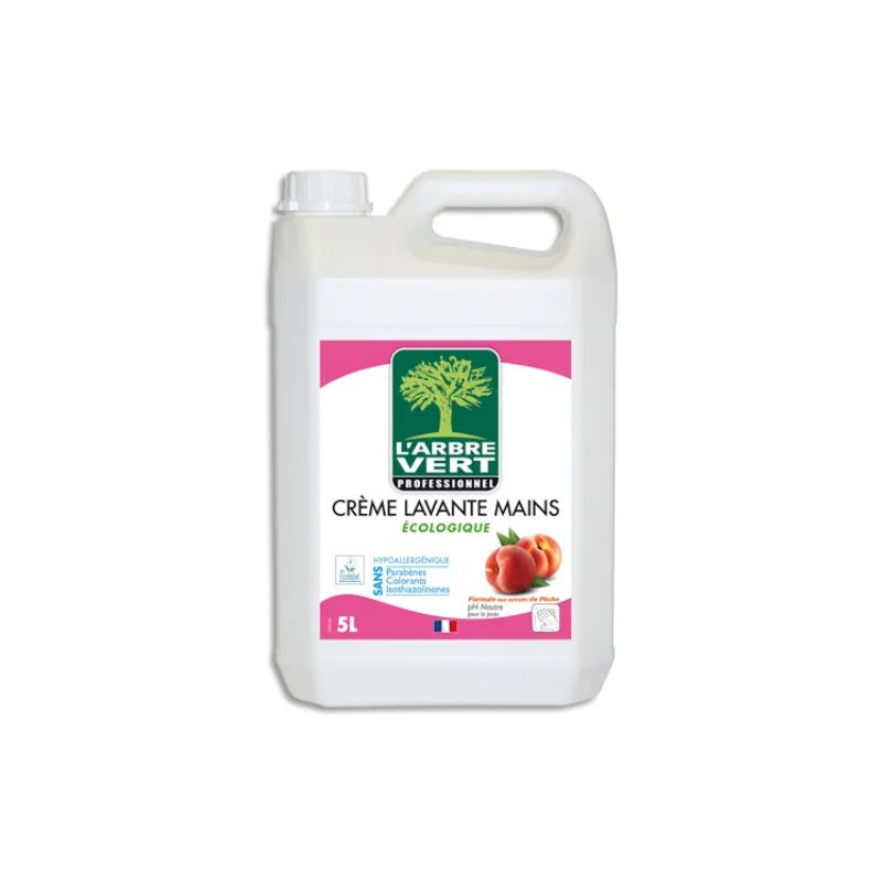 L'ARBRE VERT Bidon de 5 Litres Crème lavante mains parfumée à la Pêche sans colorant Ecolabel L'ARBRE VERT Bidon de 5 Litres Crème lavante mains parfumée à la Pêche sans colorant Ecolabel
