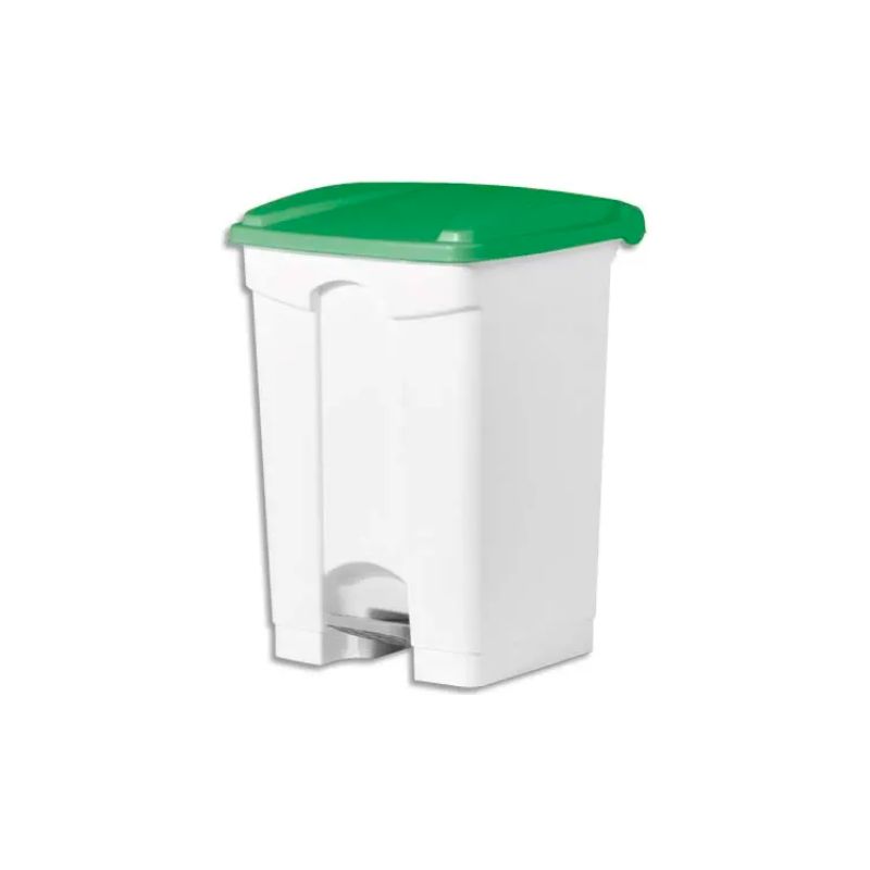 Collecteur à pédale Blanc couvercle Vert en polyéthylène 45 Litres - Dim. : L41 x H60 x P39 cm Collecteur à pédale Blanc couvercle Vert en polyéthylène 45 Litres - Dim. : L41 x H60 x P39 cm