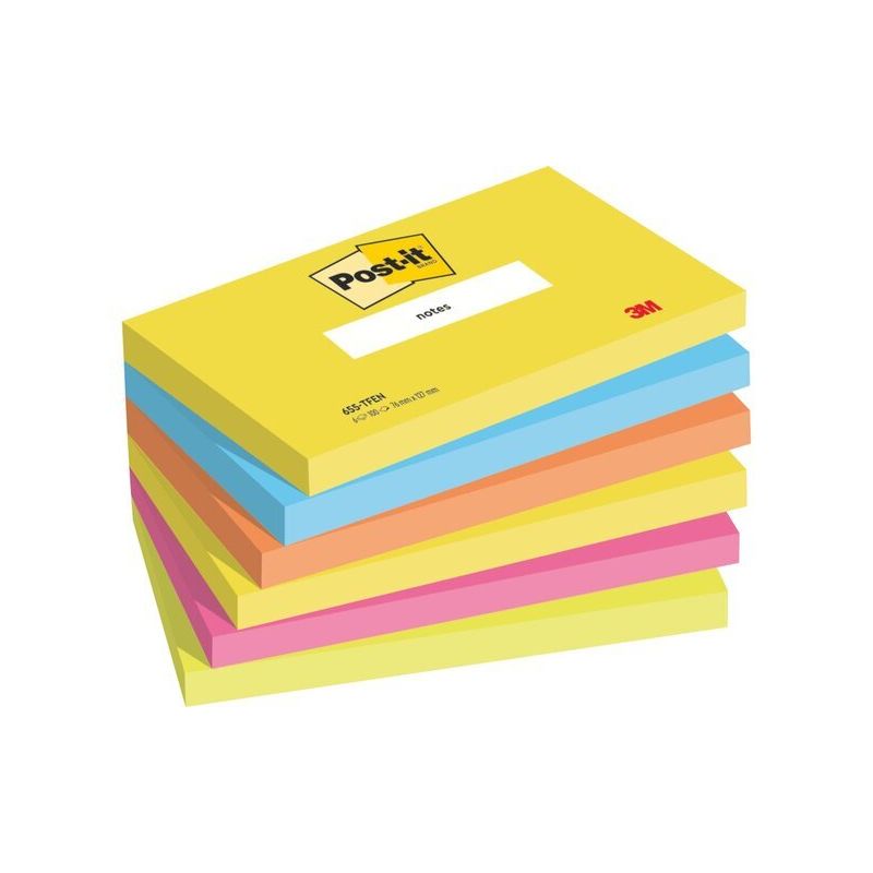 POST-IT Lot de 6 blocs repositionnables coloris fluo dimensions 76x127mm POST-IT Lot de 6 blocs repositionnables coloris fluo dimensions 76x127mm