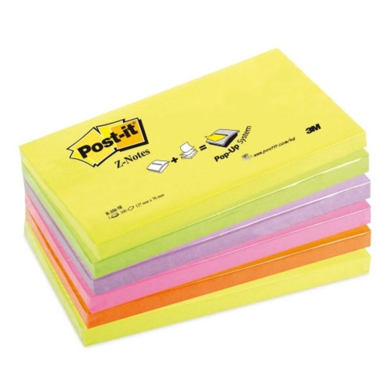 POST-IT Lot de 6 Recharges Z-notes 100 feuilles 7,6 x 12,7 cm coloris néon POST-IT Lot de 6 Recharges Z-notes 100 feuilles 7,6 x 12,7 cm coloris néon