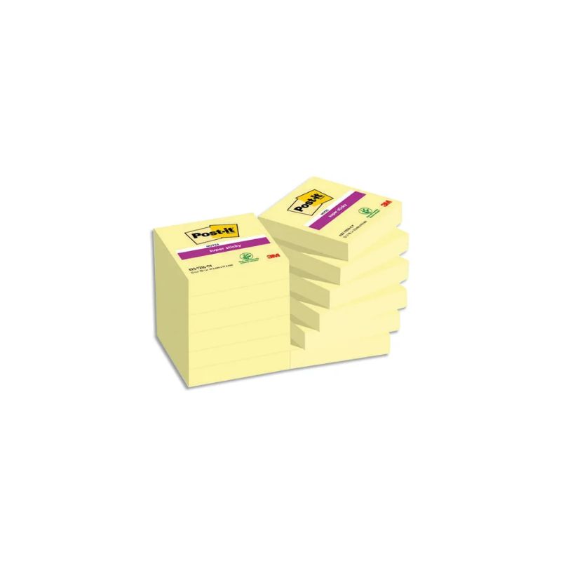 POST-IT Lot de 12 blocs repositionnables Super Sticky 90 feuilles Jaune 4,76 X 4,76 mm POST-IT Lot de 12 blocs repositionnables Super Sticky 90 feuilles Jaune 4,76 X 4,76 mm