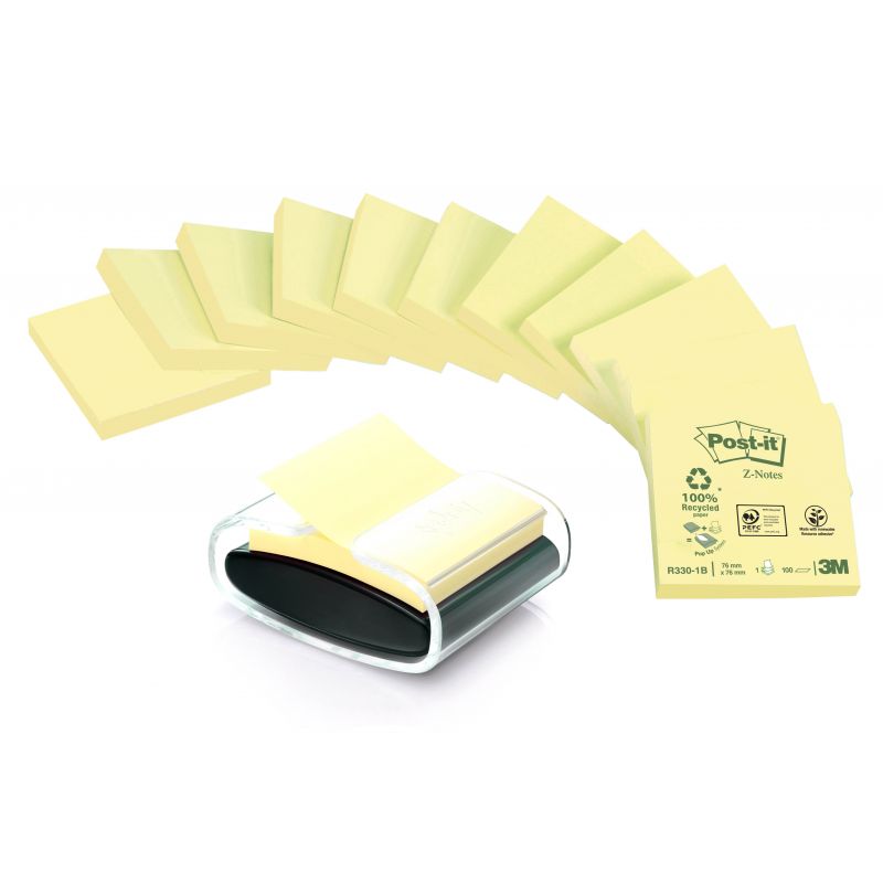 POST-IT Pack de 12 blocs Z -Notes Jaunes 100 feuilles 76x76mm 100% recyclées avec dévidoir offert POST-IT Pack de 12 blocs Z -Notes Jaunes 100 feuilles 76x76mm 100% recyclées avec dévidoir offert