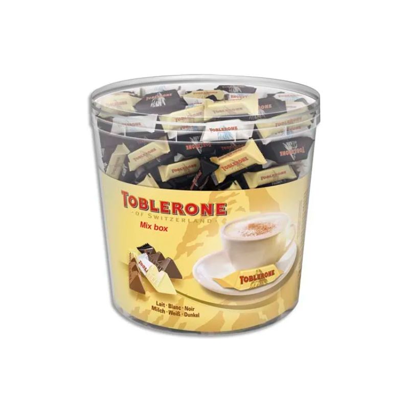 TOBLERONE Boîte de 904g Minis Toblerone 3 variétés de chocolat : au Lait, Noir et Blanc en sachet TOBLERONE Boîte de 904g Minis Toblerone 3 variétés de chocolat : au Lait, Noir et Blanc en sachet