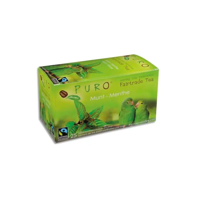 PURO Boîte de 25 sachets de thé Menthe enveloppés 2g Fairtrade Tea