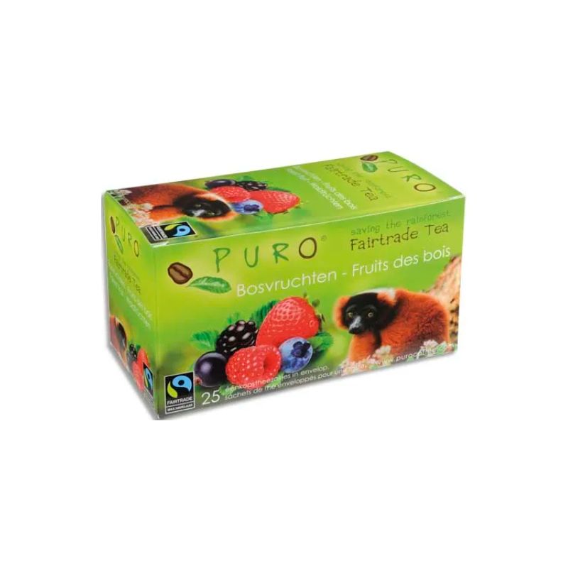 PURO Boîte de 25 sachets de thé Fruits des bois enveloppés 2g Fairtrade Tea