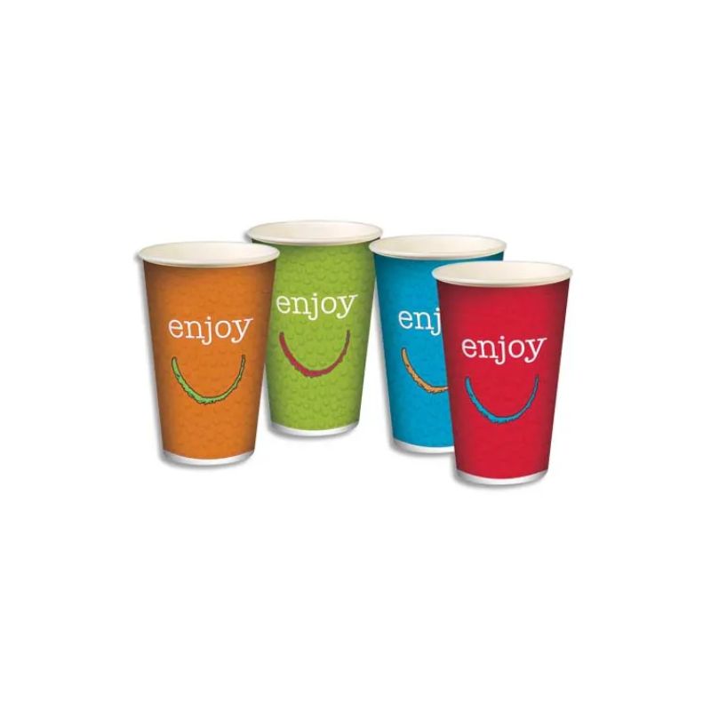 HUHTAMAKI Sachet de 100 gobelets 4 coloris 30cl boissons froides en carton épais - H. 11,75 cm Diam. 8 cm