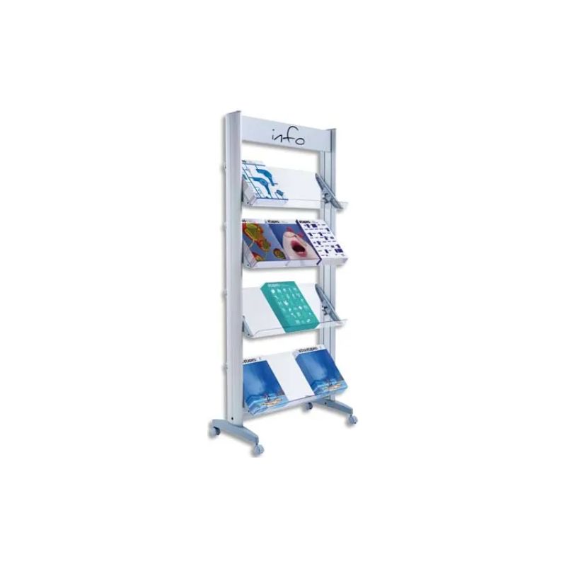 PAPERFLOW Présentoir mobile, 4 tablettes XL orientables. En alu et plexi. Dim. L72 x H167,8 x P38,5 cm PAPERFLOW Présentoir mobile, 4 tablettes XL orientables. En alu et plexi. Dim. L72 x H167,8 x P38,5 cm