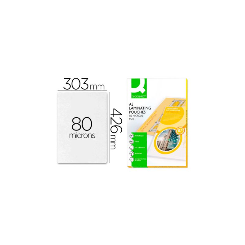 Pochette plastification q-connect à chaud économique format a3 80 microns mat boîte 100 unités Pochette plastification q-connect à chaud économique format a3 80 microns mat boîte 100 unités