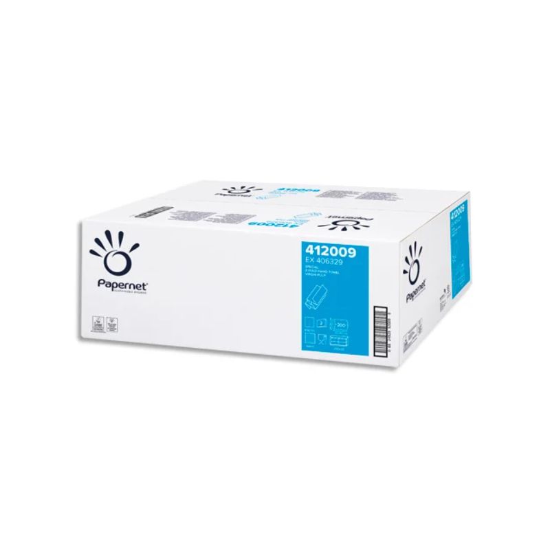 PAPERNET Colis de 20 paquets de 200 Essuie-mains 2 plis en Z DISSOLVETECH qui se dissout 200x20 cm Blanc PAPERNET Colis de 20 paquets de 200 Essuie-mains 2 plis en Z DISSOLVETECH qui se dissout 200x20 cm Blanc