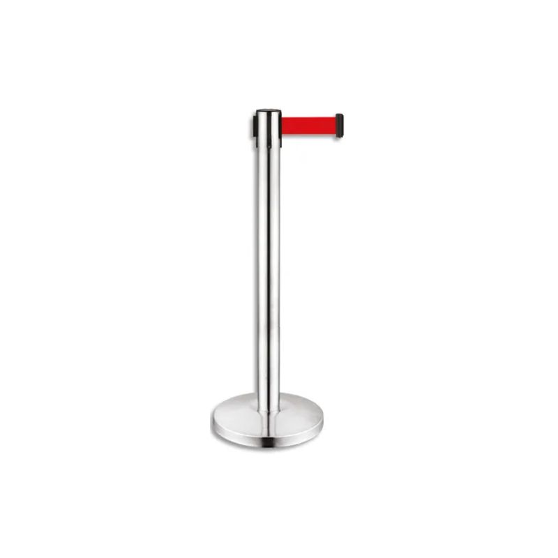 VISO Poteau chromé H91 cm avec sangle Rouge rétractable 2 mètres, en polypropylène et inox VISO Poteau chromé H91 cm avec sangle Rouge rétractable 2 mètres, en polypropylène et inox
