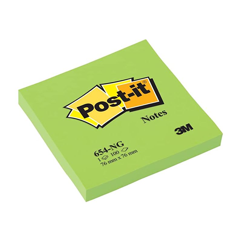POST-IT Bloc néon repositionnable de 100 feuilles 76 x 76 mm Vert POST-IT Bloc néon repositionnable de 100 feuilles 76 x 76 mm Vert