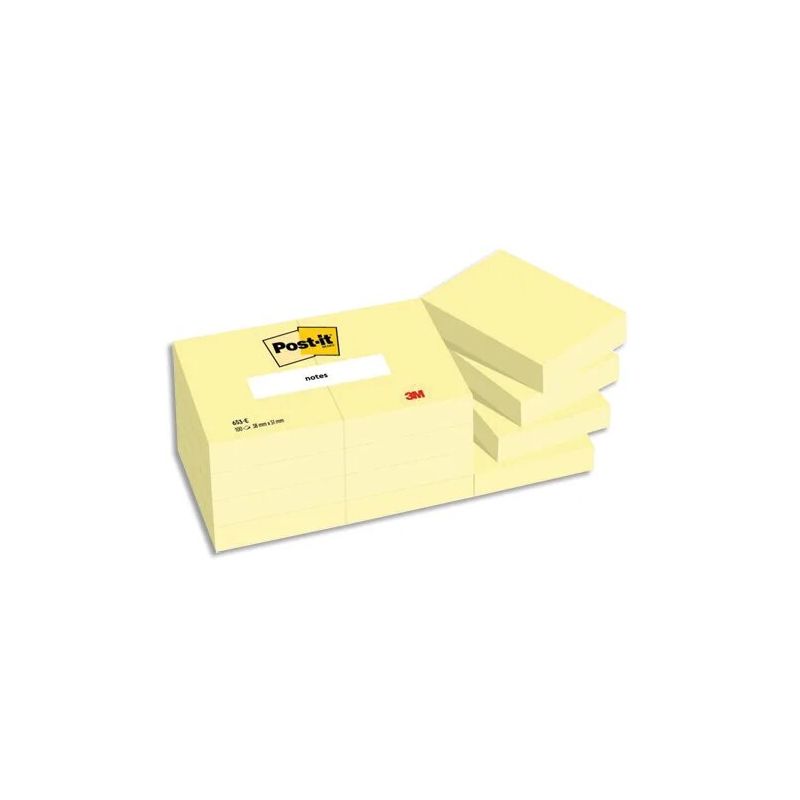 POST-IT Lot de 12 blocs repositionnables de 100 feuilles 38 x 51 mm Jaune POST-IT Lot de 12 blocs repositionnables de 100 feuilles 38 x 51 mm Jaune