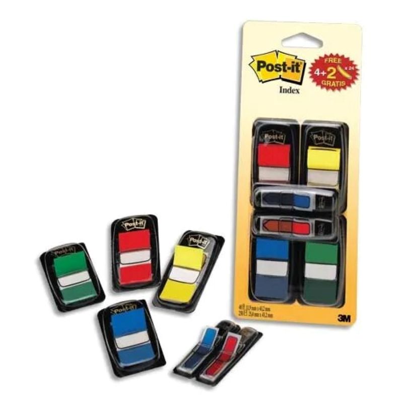 POST-IT Lot de 4x50 marque-pages standards coloris assortis standard et 2x24 marque-pages étroits flèche POST-IT Lot de 4x50 marque-pages standards coloris assortis standard et 2x24 marque-pages étroits flèche