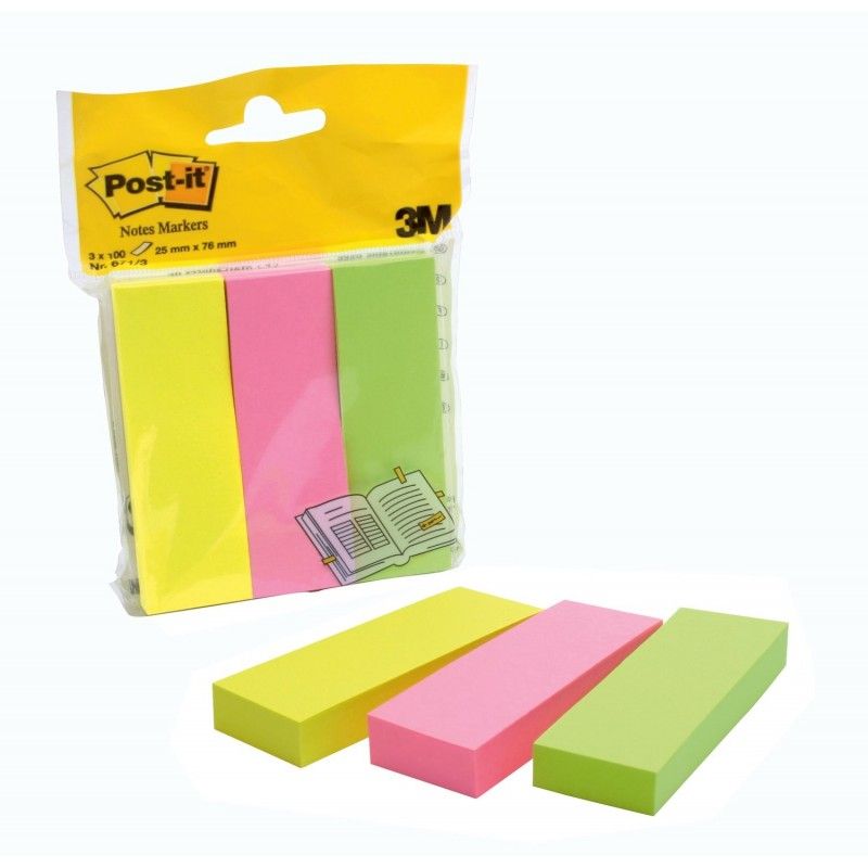 POST-IT 3 blocs de 100 marque-pages standards format 25x76mm coloris assortis POST-IT 3 blocs de 100 marque-pages standards format 25x76mm coloris assortis