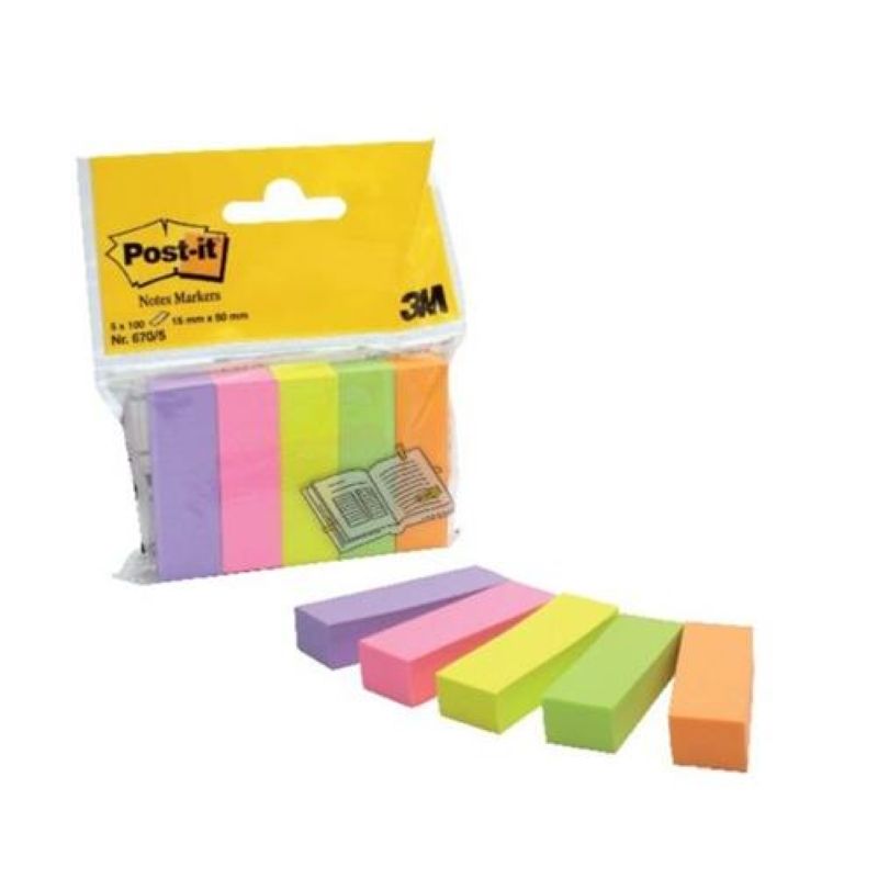 POST-IT Marque-pages papier (5x100) couleurs néons assortis POST-IT Marque-pages papier (5x100) couleurs néons assortis