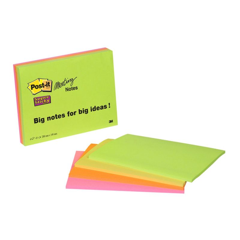 POST-IT Lot 4 blocs assortis Super Sticky 45 feuilles 203x152mm (vert néon, Jaune, Orange néon, Fuchsia) POST-IT Lot 4 blocs assortis Super Sticky 45 feuilles 203x152mm (vert néon, Jaune, Orange néon, Fuchsia)