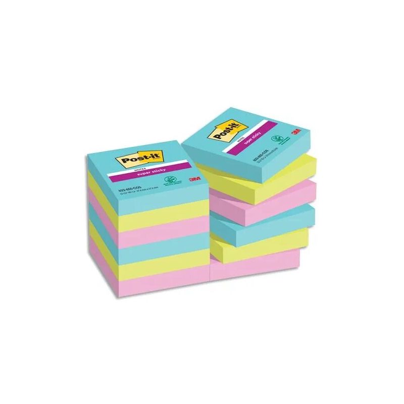 POST-IT Lot de 12 blocs notes Super Sticky Collection MIAMI 47,6x47,6 mm 90 feuilles POST-IT Lot de 12 blocs notes Super Sticky Collection MIAMI 47,6x47,6 mm 90 feuilles
