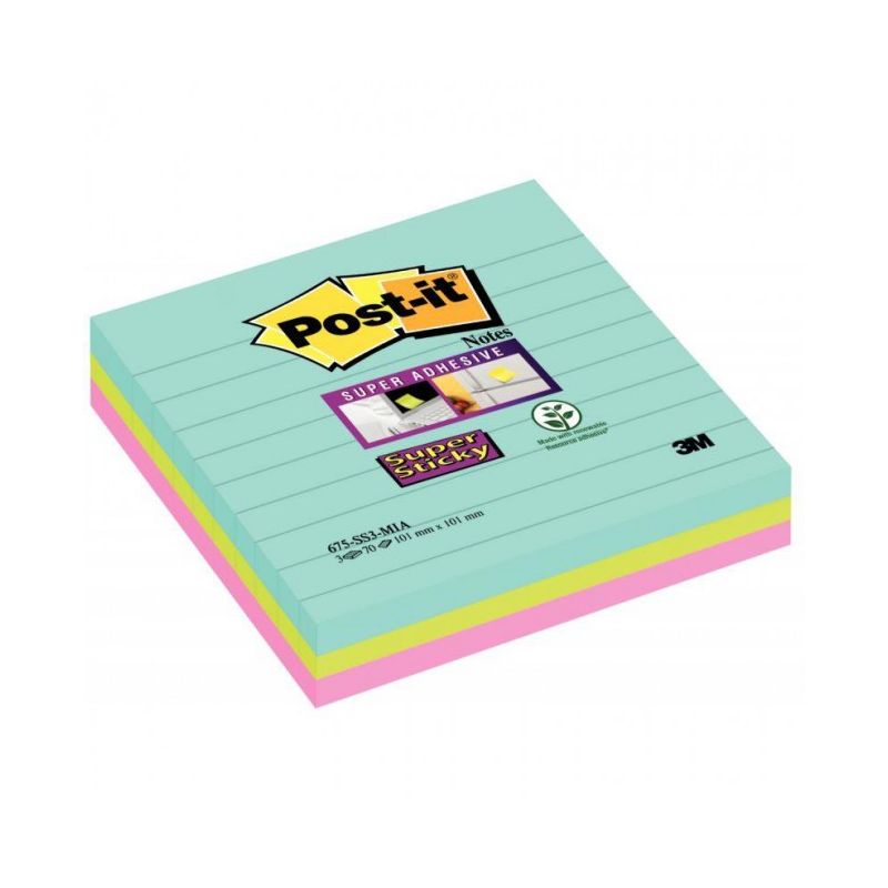 POST-IT Lots de 3 blocs Notes Super Sticky MIAMI 70 feuilles 101 x 101 mm POST-IT Lots de 3 blocs Notes Super Sticky MIAMI 70 feuilles 101 x 101 mm