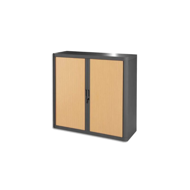 PAPERFLOW EasyOffice armoire démontable corps teinté Anthracite rideau Hêtre L110x H104x P41,5 cm