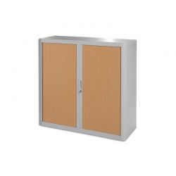 PAPERFLOW EasyOffice armoire démontable corps teinté Gris rideau Hêtre - Dim L110x H104x P41,5 cm