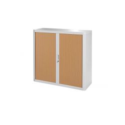PAPERFLOW EasyOffice armoire démontable corps teinté Blanc rideau Hêtre - Dim L110x H104x P41,5 cm