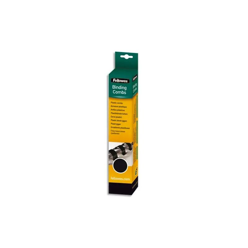 FELLOWES Boîtes de 25 peignes anneaux plastique 12 mm Noir FELLOWES Boîtes de 25 peignes anneaux plastique 12 mm Noir