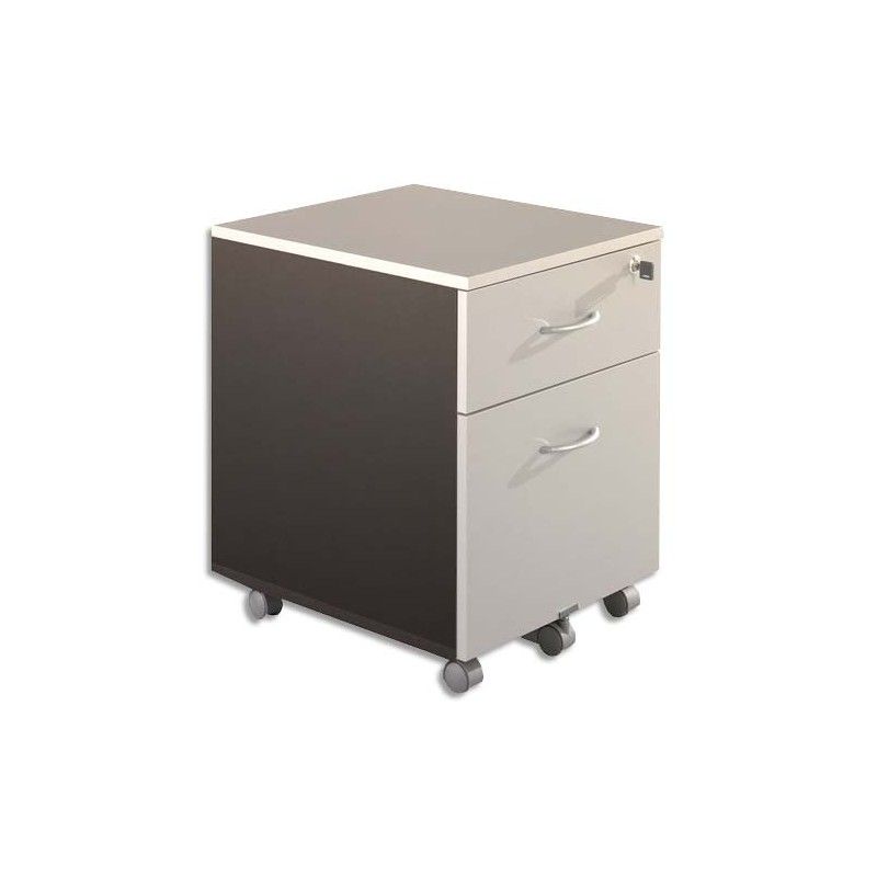 SIMMOB Caisson mobile 2 tiroirs Gris perle / Anthracite, dont 1 pour DS - Dimensions : L41 x H56 x P50 cm