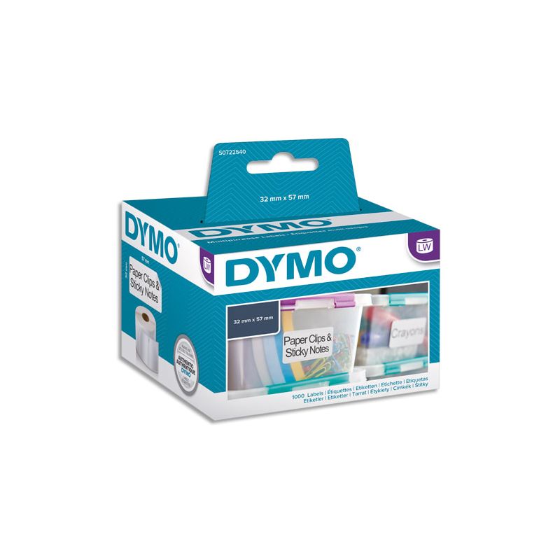 DYMO Rouleau de 1000 étiquettes multiusages adhésif décollable 57x32mm S0722540 DYMO Rouleau de 1000 étiquettes multiusages adhésif décollable 57x32mm S0722540