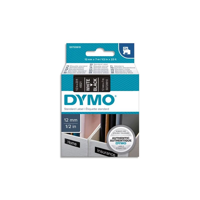 DYMO Ruban nylon D1 12mmx7m Blanc sur Noir 16957 DYMO Ruban nylon D1 12mmx7m Blanc sur Noir 16957